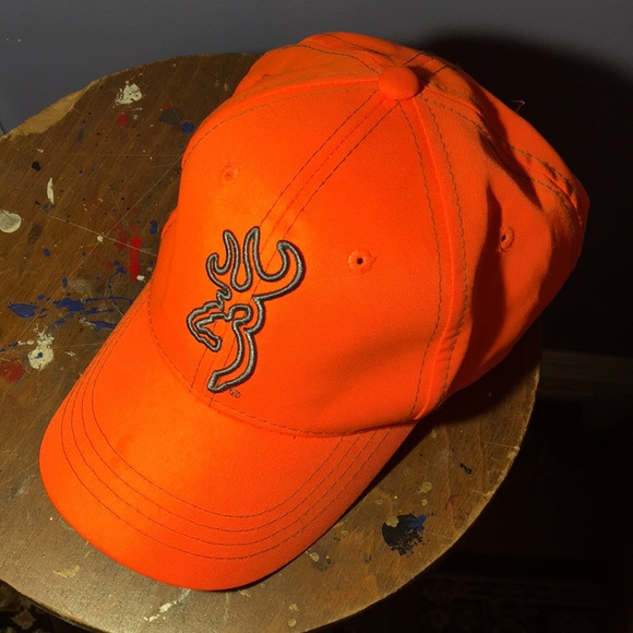 Browning Orange hunting hat full 6 panel adjustable back strap cap - Picture 12 of 12